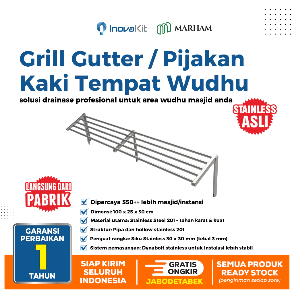 landasan tempat wudhu stainless grill pijakan kaki injakan saat wudhu grill gutter stainless Galeri 1